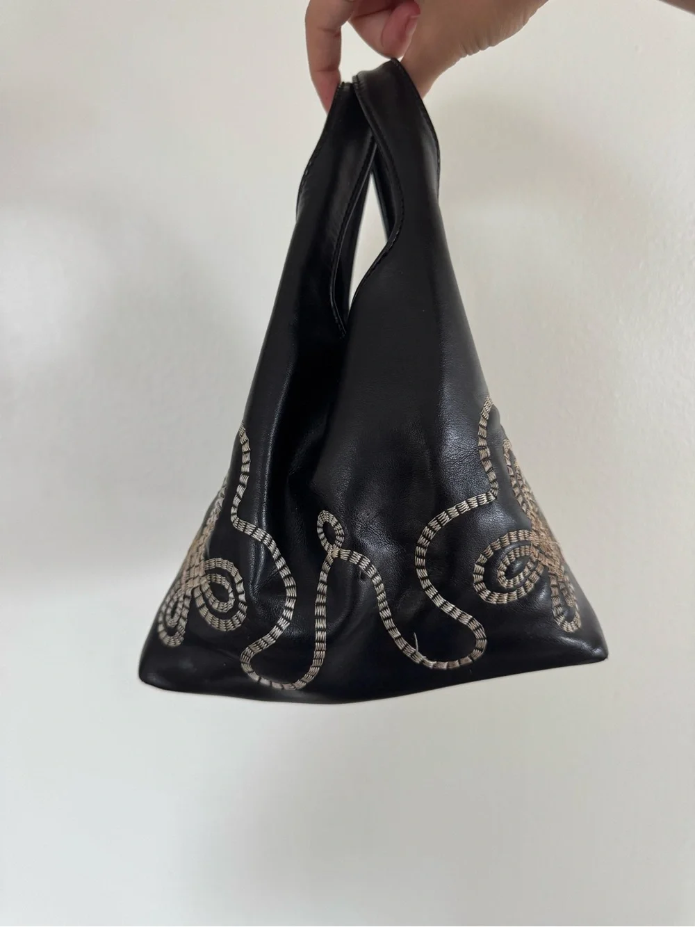 Vintage Y2K Black Embroidered Mini Hobo Bag 90s 2000s Shoulder Purse